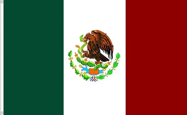 Bandera de México con el Escudo Nacional sobre la franja blanca