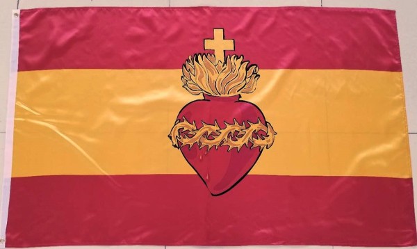 Comprar Drapeau de l´Espagne avec le sacre-coeur de Jesus Dimension L