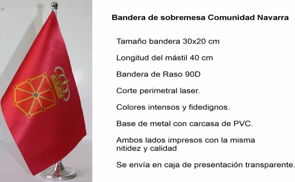 Bandera de sobremesa Navarra. Tamaño 30x20 cm