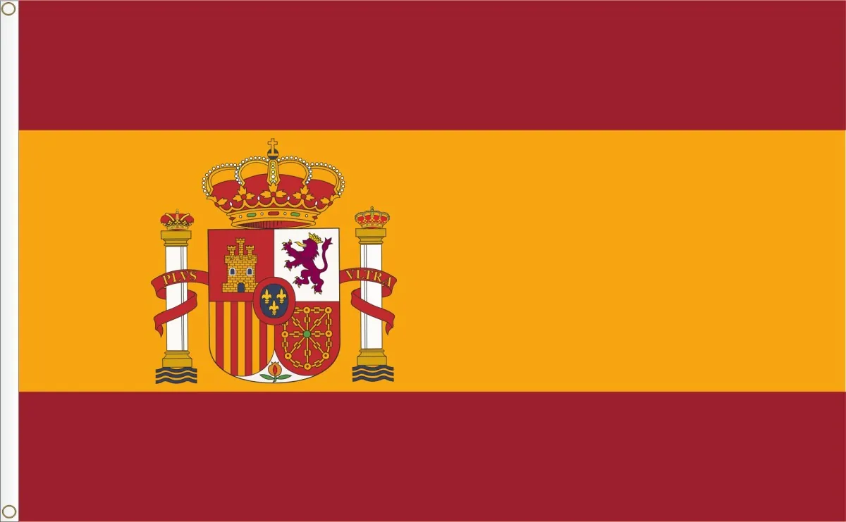 Bandera de España con escudo. Raso Premium 120D. Varios Tamaños.