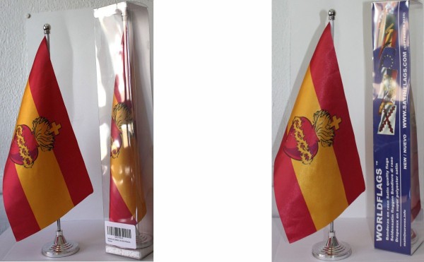 Comprar Bandera de sobremesa España con el Sagrado Corazon. Tamaño 30x20 cm